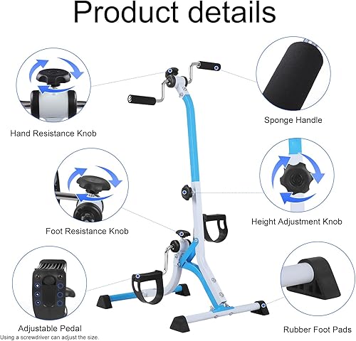 Miniatura 4 de Bicicleta estática de pedal para personas mayores, bicicleta de brazo de resistencia ajustable, equipo de ejercicio portátil en casa para manos,