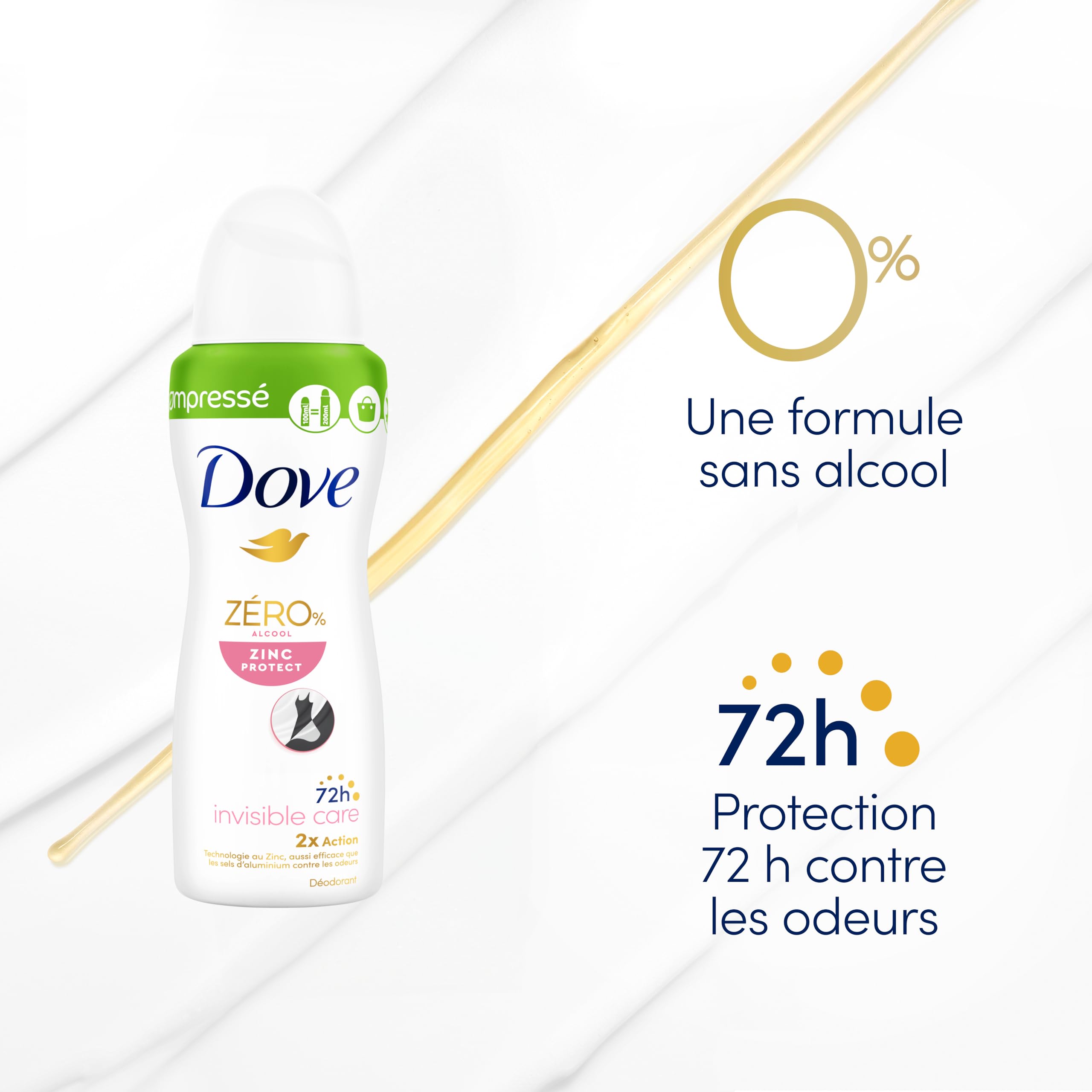 DOVE Dezodorant Spray Spray Zinc Protect 0% Alkohol - Niewidzialna pielęgnacja - Codzienna pielęgnacja pod pachami - 72 godzin ochrona przed zapachami - zestaw 6x100ml