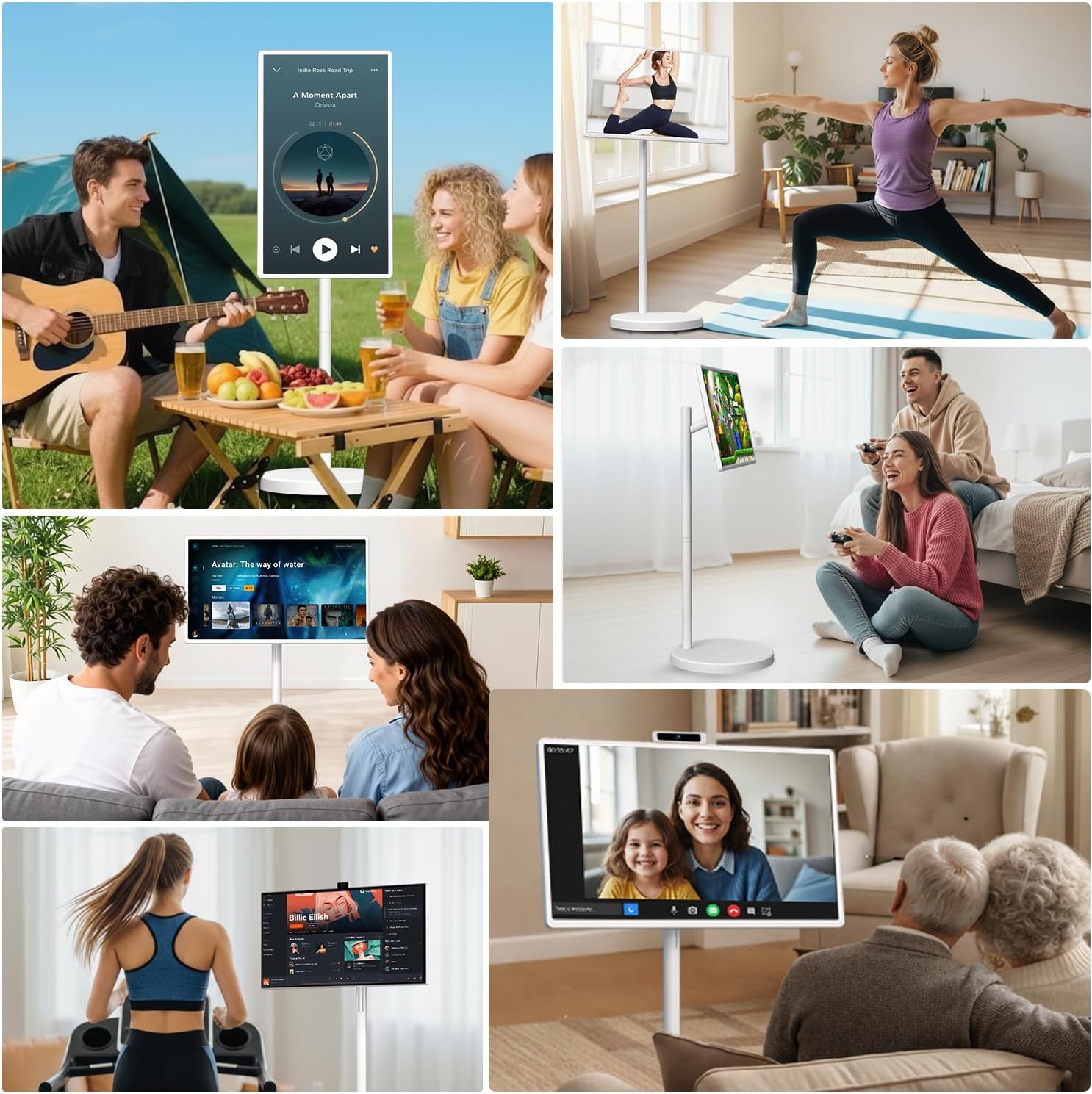 32" Portable Smart TV with Android 15, 1080P Touch Screen Monitor on Wheels, EDLA-Certified, 8GB+128GB Storage, 5MP Camera, 10H Playing Time, Rotatable Display, Wireless Casting, Voice Remote Control