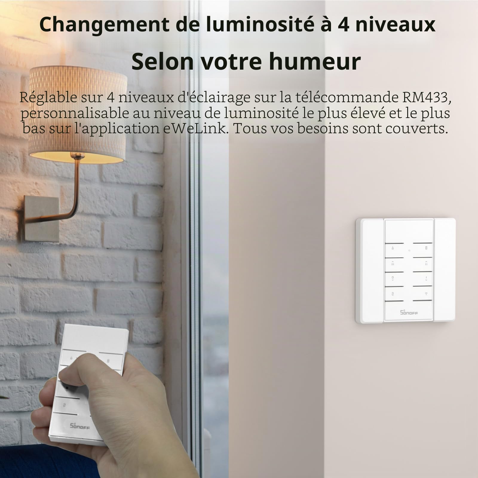 SONOFF D1 Variateur radio pour lampes à LED, interrupteur variateur Smart Wlan avec télécommande/contrôleur RM433 pour LED et ampoules dimmables compatible Alexa