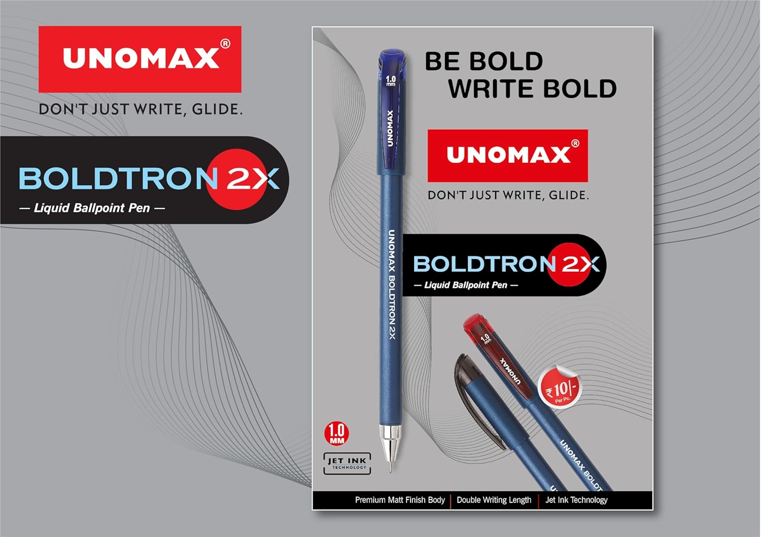 UNOMAX Boldtron 2X 1.0mm Ball Point Pens - Pack of 20 (10 Blue & 10 Black) | Fast-Flowing Ink, Pocket-Friendly, Budget-Friendly, Ideal for Daily Use and Fine Handwriting