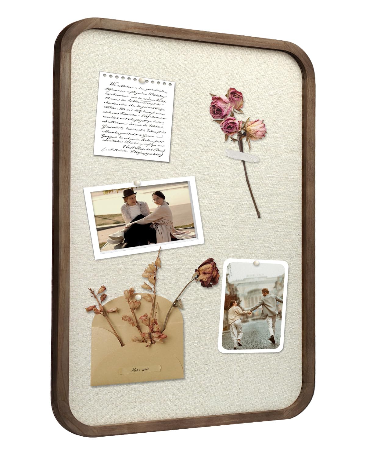 Linen Bulletin Board, Pin Board for Walls, Fabric Bulletin Board, Large Pin Board for Home Kitchen Office Decorative, 20"x30" Linen Brown Wood Frame Cork Board(BN-5075)