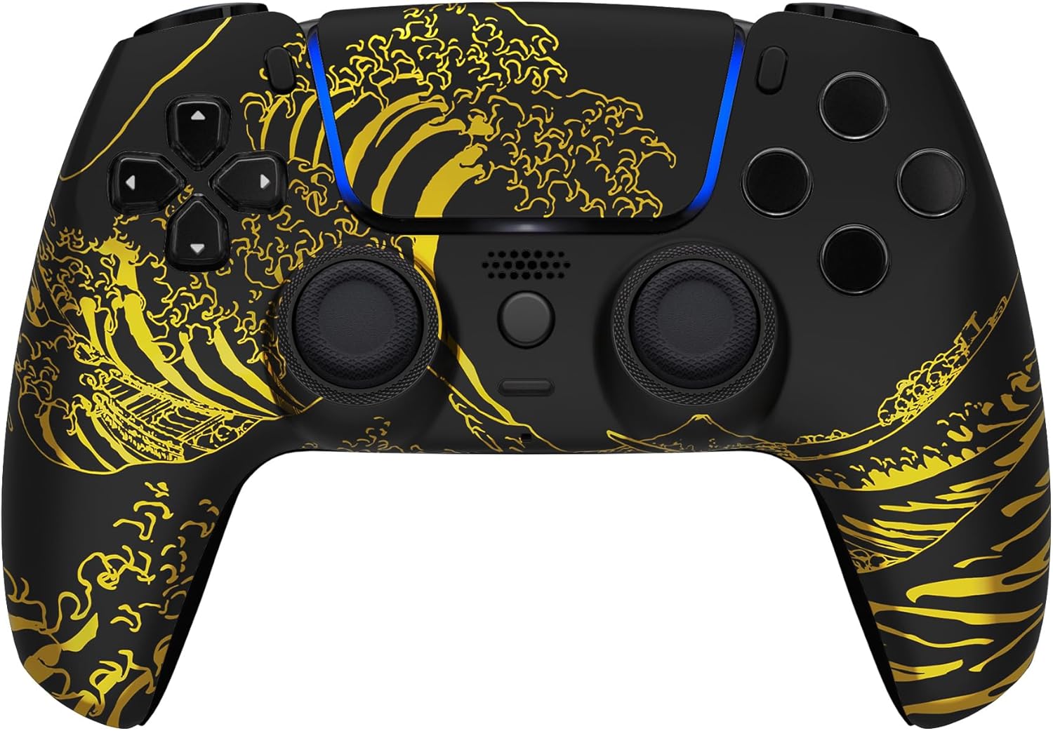 eXtremeRate Luna Redesigned Front Shell Touchpad Compatible with ps5 Controller BDM-010 020 BDM-030 040 050 DIY Replacement Faceplate Custom Touch Pad Cover - The Great Golden Wave Off Kanagawa Black - Image 6
