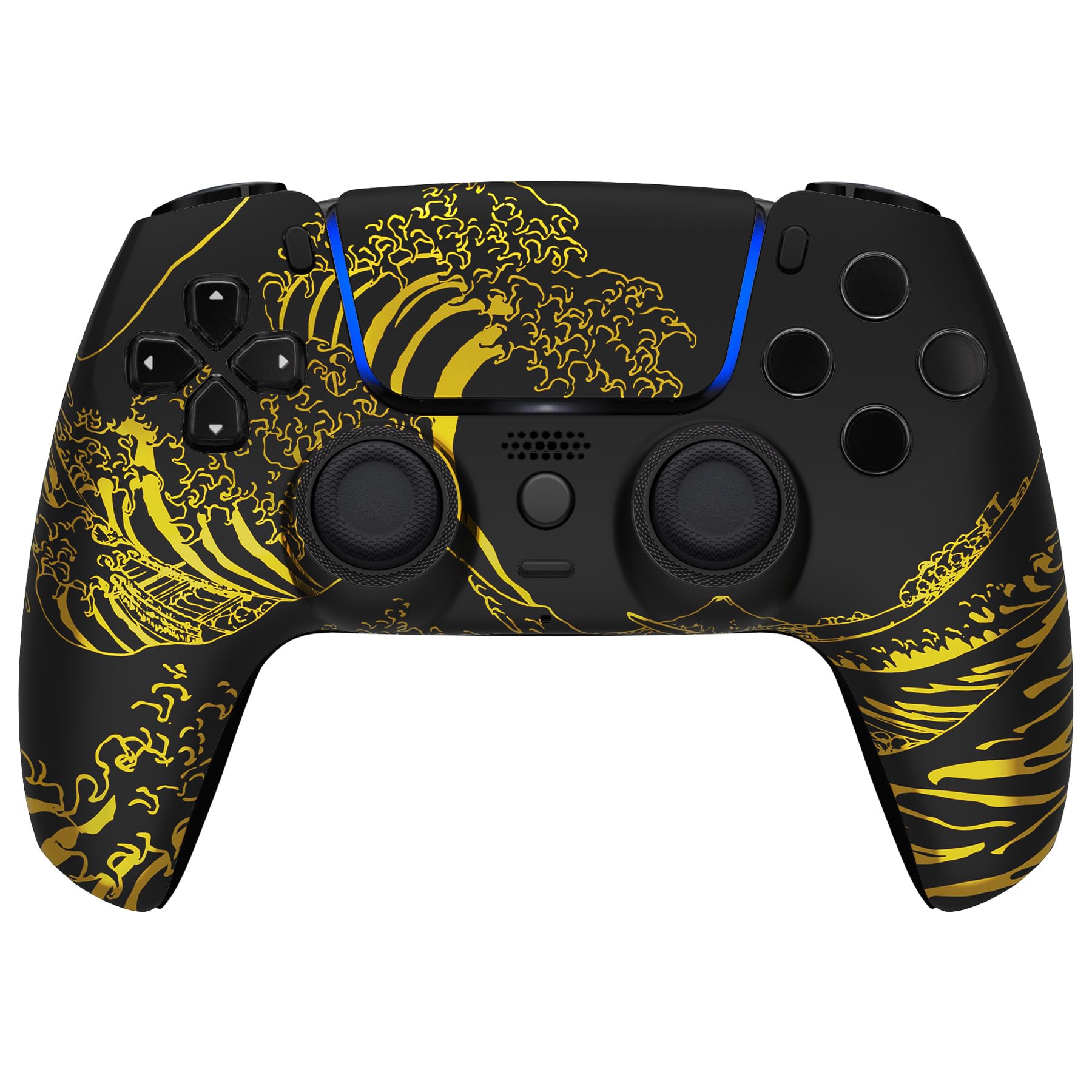 eXtremeRate Luna Cover Frontale per ps5 Controller, Scocca Shell Touchpad Anelli Accessori Ridisegnati per ps5 Joystick BDM-010 020 030 040 050 060, Grande Onda d'oro Nera
