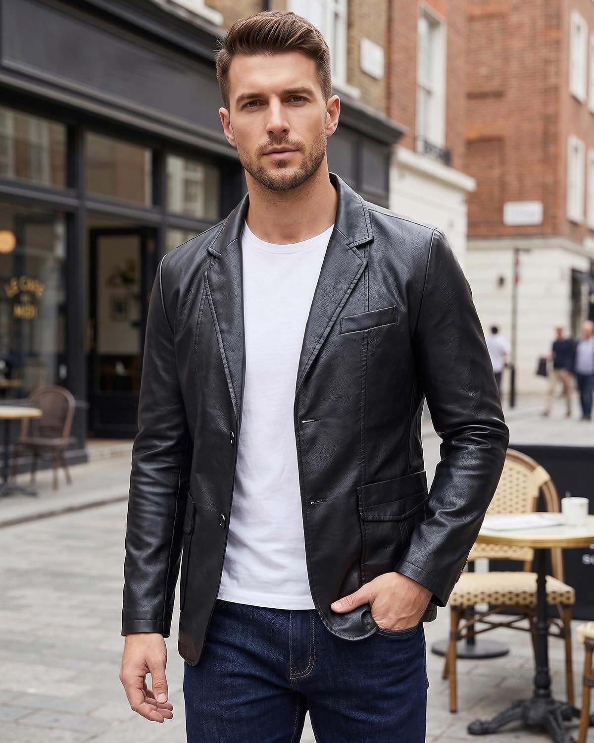 Mens Leather Jacket Faux Leather Motorcycle Jackets Blazer for Men Biker Coat Outwear