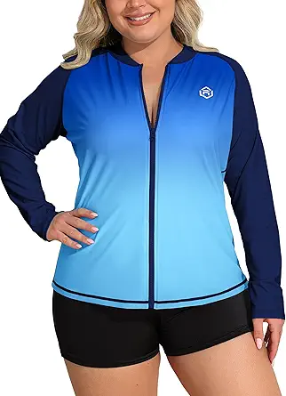 ATTRACO Women’s Long Sleeve Rash Guard UV Zipper Gradient Top