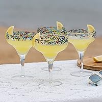 Vista 3 de Vasos Margarita – Juego de 4 – Margaritas de confeti sopladas a mano de lujo, cócteles, agua, vino, postre, Martini y Champagne Cinco de Mayo