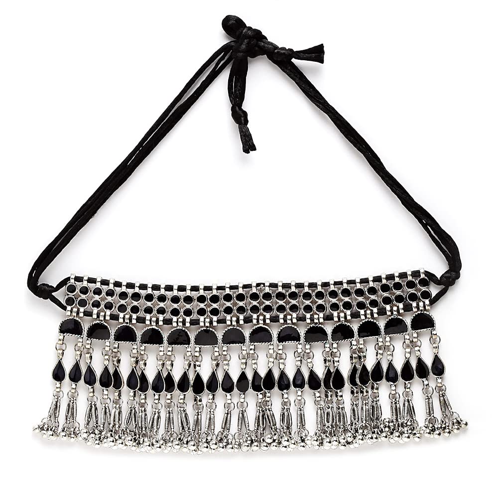 Shining Diva Fashion Latest Stylish Traditional Oxidised Silver Necklace Jewellery for Women (13148np)