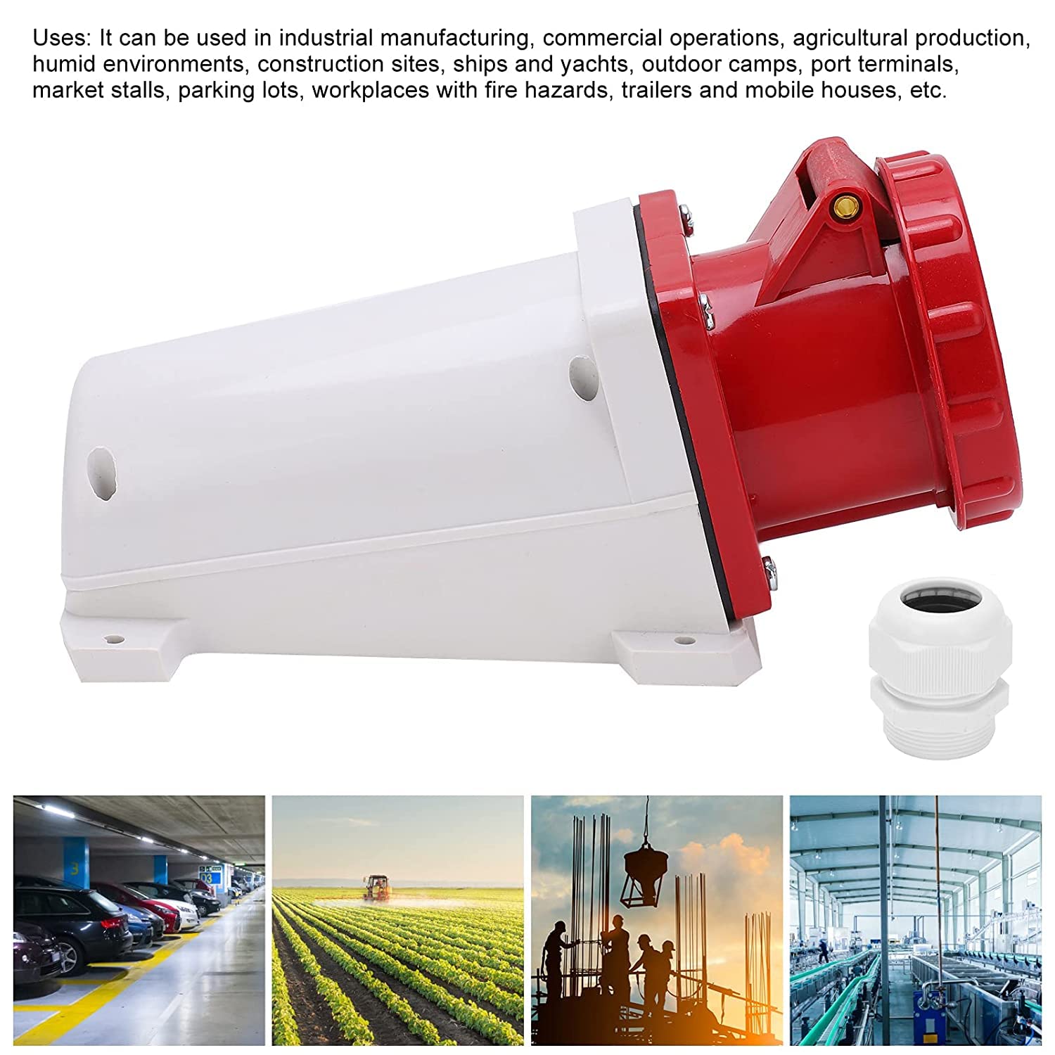 KAMSTEALTH IP67 Waterproof 3P+N+E Mounted 5?Pin 220V-380V and 240V-415V Industrial Connector 63A -6h with Rubber Sealing Ring for Indoor Outdoor Places (63-5 Wall Socket) 1