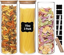 Glass Food Storage Containers with Bamboo Lids 70oz Set of 3, AuroTrends Tall Clear Airtight Cereal Containers Storage, Pasta Containers for Pantry- Glass Containers with Lids (70oz, 3Pack)