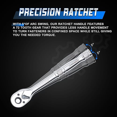 Miniatura 6 de Ryrura Llave de trinquete de 14 de pulgada,Llave de vaso estándar,Liberación rápida de 72 dientes,Característica de trinquete reversible con mango