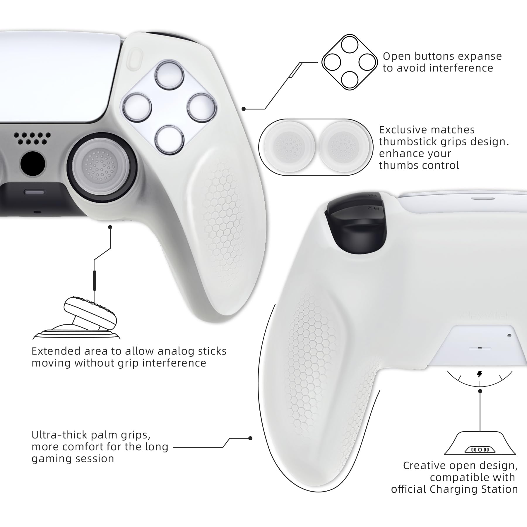 PlayVital Ergonomiczny Miękkie Gumowe Etui do ps5 Controller,Antypoślizgowa Silikonowa Ochraniacz z Nakładkami Joysticka do ps5 Stacja Ładująca-Świecący w Ciemności Zielony(Edycja Ninja)