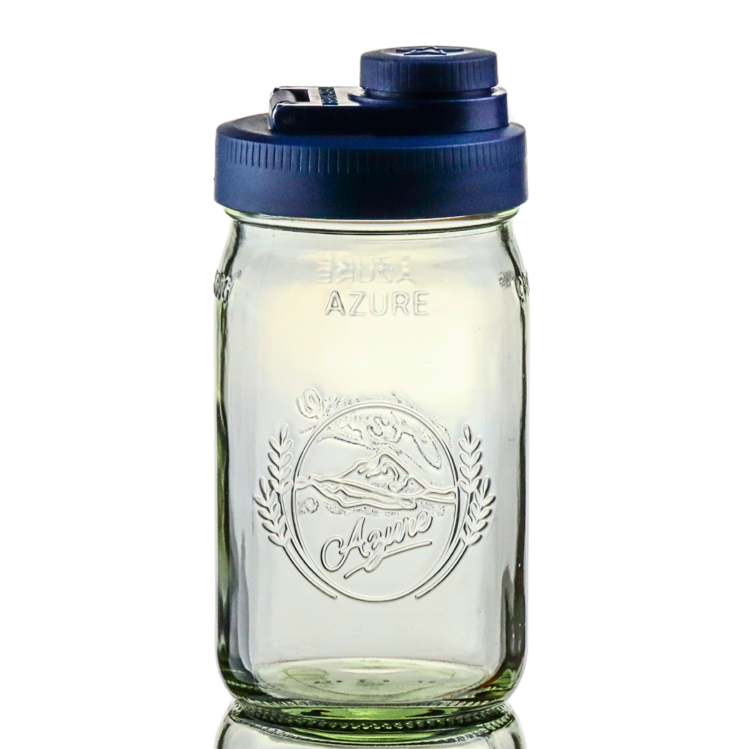 Amazon.com: Brewing America Glass Mason Jar Pitcher with Lid - Azure Jar, 1  Quart (32 oz) with Blue Wide Mouth Pour Lid, for Drinking or Pouring : Home  & Kitchen