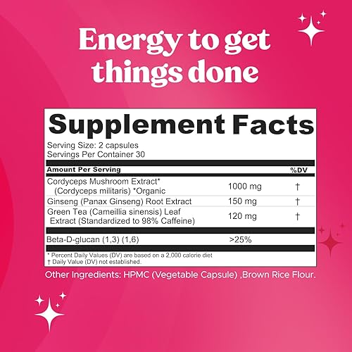 Miniatura 6 de Fungiments Super Bouncy - Suplemento de hongos Cordyceps, té verde, ginseng, energía y concentración (60 cápsulas)