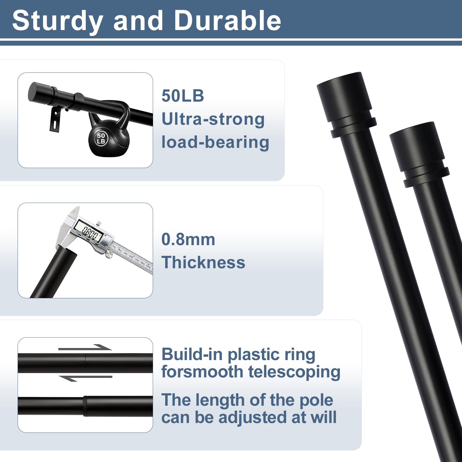 Byondeth Curtain Rods - Adjustable, Heavy Duty & Stylish -6