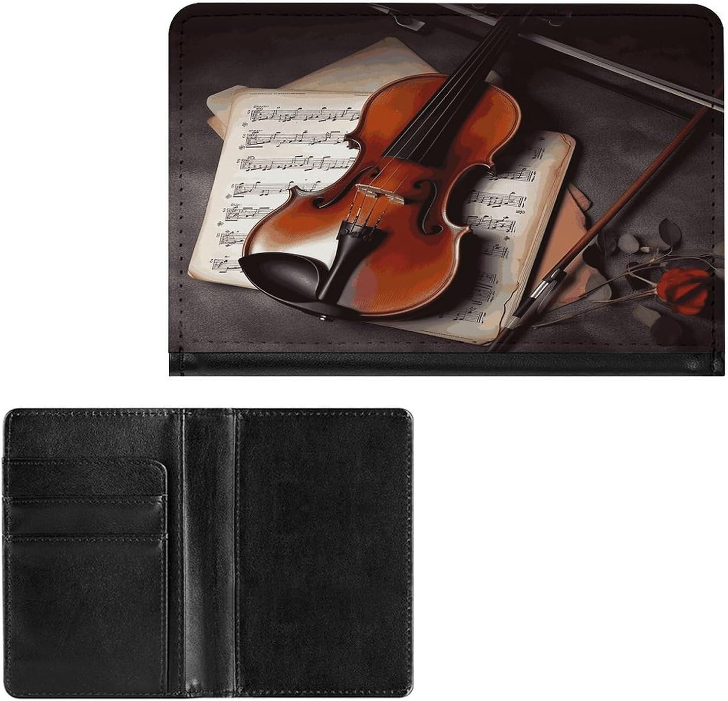 Violin Sheet Music Passport Holder Cover Slim PU Leather Passport Protector Case RFID Blocking Passport Wallet Cover Case Documents Organizer Protector Travel Accessories for Women Men image 2