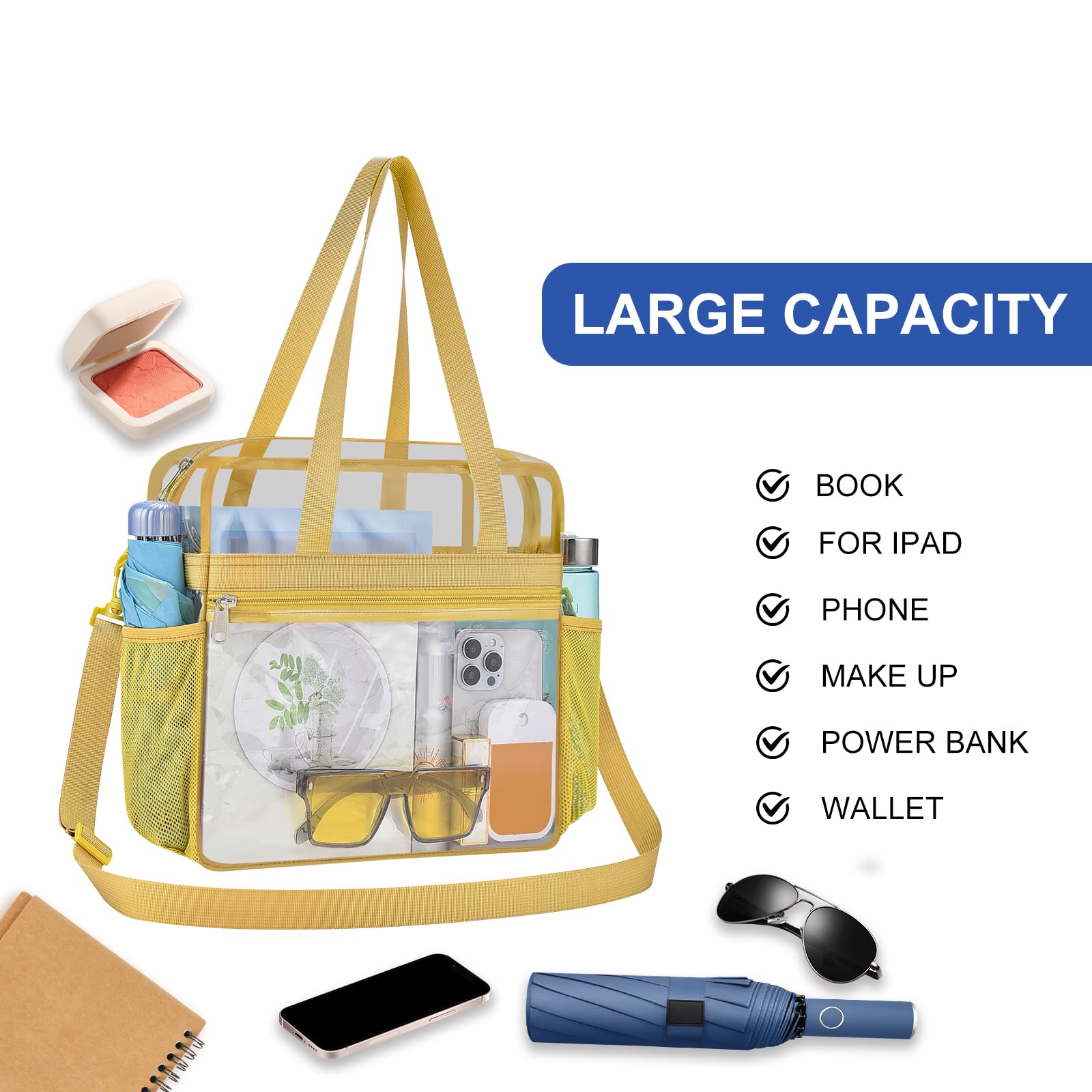 USPECLARE Transparente Tasche für Stadionveranstaltungen, transparente Tasche für Arbeit, Sport, Spiele, Konzerte, Reisen, Fitnessstudio
