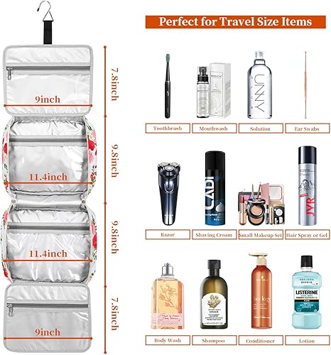 Miniatura 4 de Neceser de viaje colgante organizador cosmético de gran capacidad para mujeres con 4 compartimentos y 1 gancho resistente perfecto para viajes uso