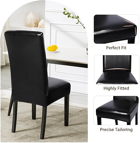 Miniatura 5 de SearchI Juego de 6 fundas impermeables para sillas de comedor de piel sintética, elásticas, resistentes al aceite, extraíbles y lavables, para