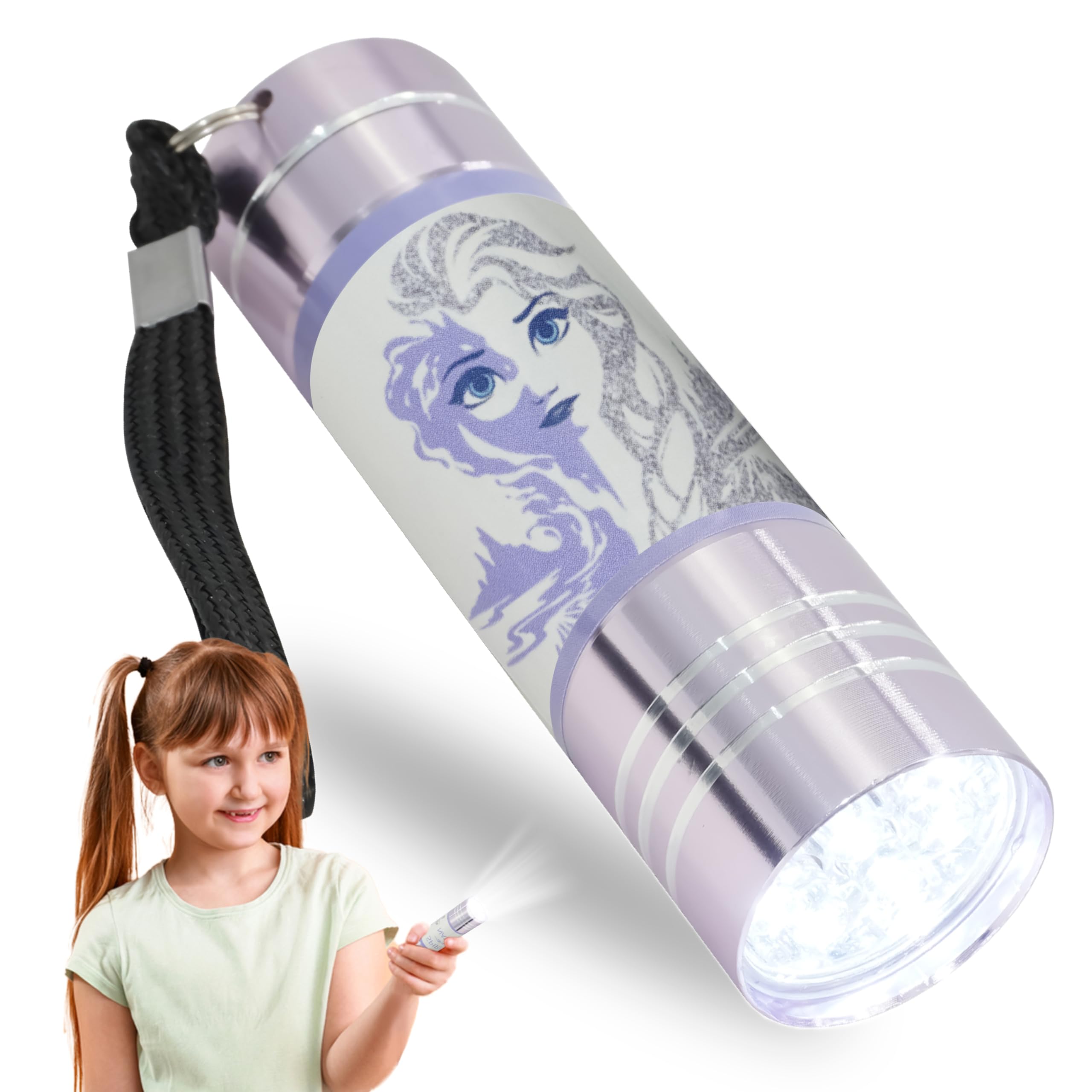 SRV Hub - Kids Aluminum 9 LED Torch with Colours Featuring Frozen Character Elsa for Girls 3+ Years - Frozen (Light Purple)