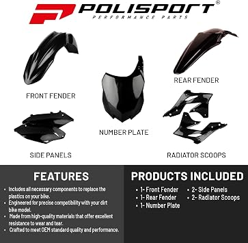 Polisport Motocross (MX) Replica Plastic Kit for Kawasaki KX 250F (2013-16) OEM Quality, Durable, Flexible & Perfect Fit Black