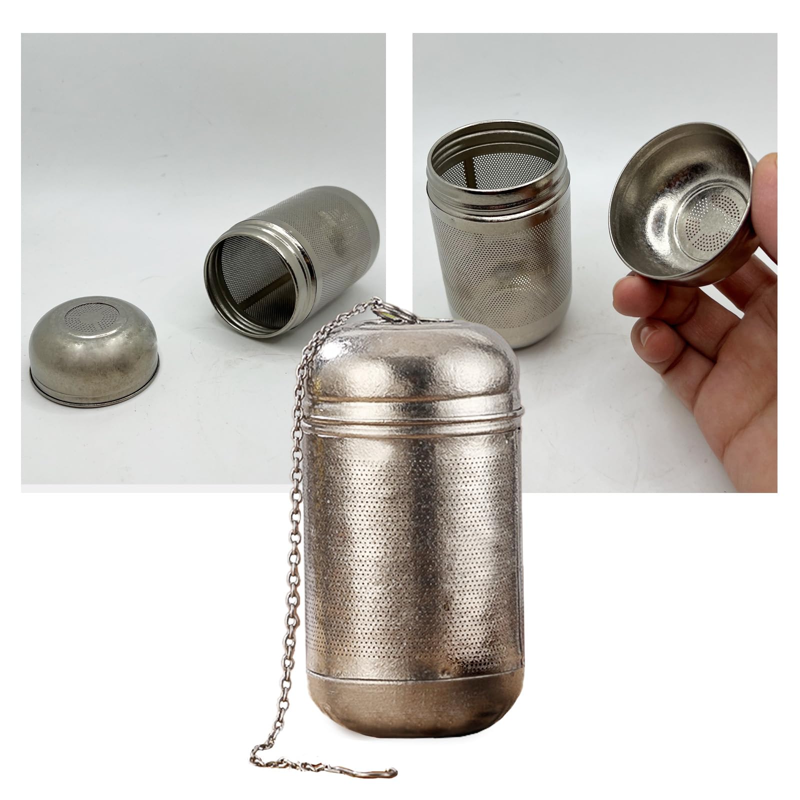 Tee-Ei aus Titan, Metall, für lose Blätter und Früchte, extra feiner Siebeinsatz, Schraubdeckel, wiederverwendbarer Filter für Kräuter, Zitrone, Gurke, Kaffee und Gewürze