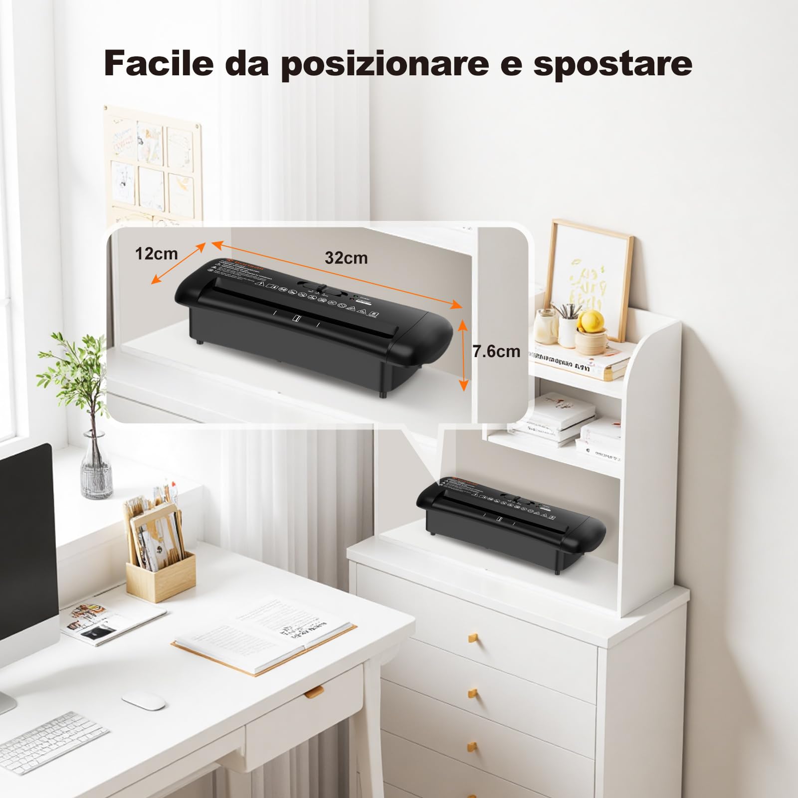 Bonsaii Distruggi Documenti, Taglio a Strisce 6mm, Fino a 6 Fogli, Compatibile con Cestini 28-42 cm, Distrugge Carta & Carte di Credito, Protezione da Surriscaldamento, 3 Modalità, S119-A