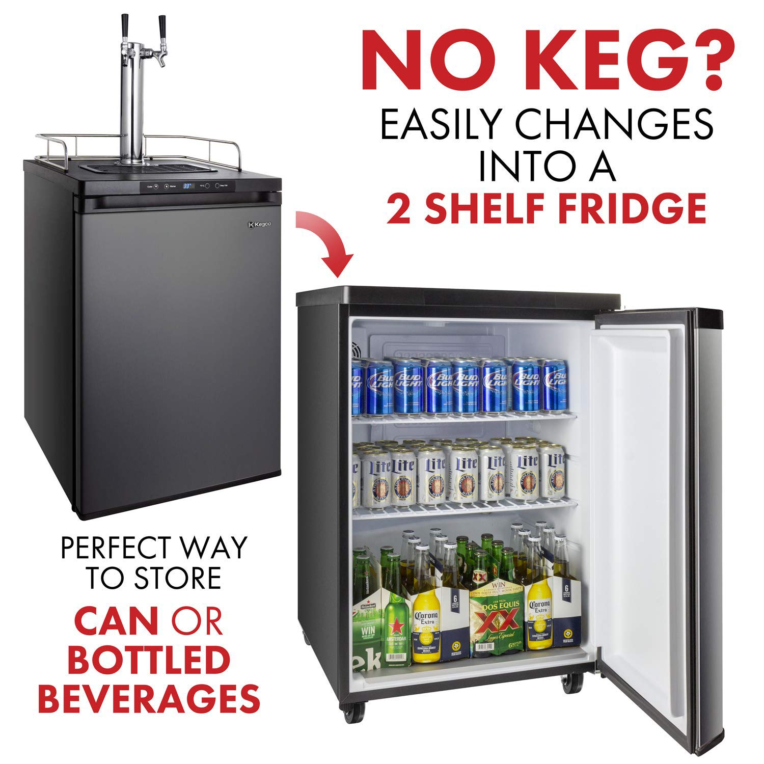 Kegco Hbk309x-2 Keg Dispenser, 2 Faucet Without Keg Black Stainless Steel on Fridge.com - View 6