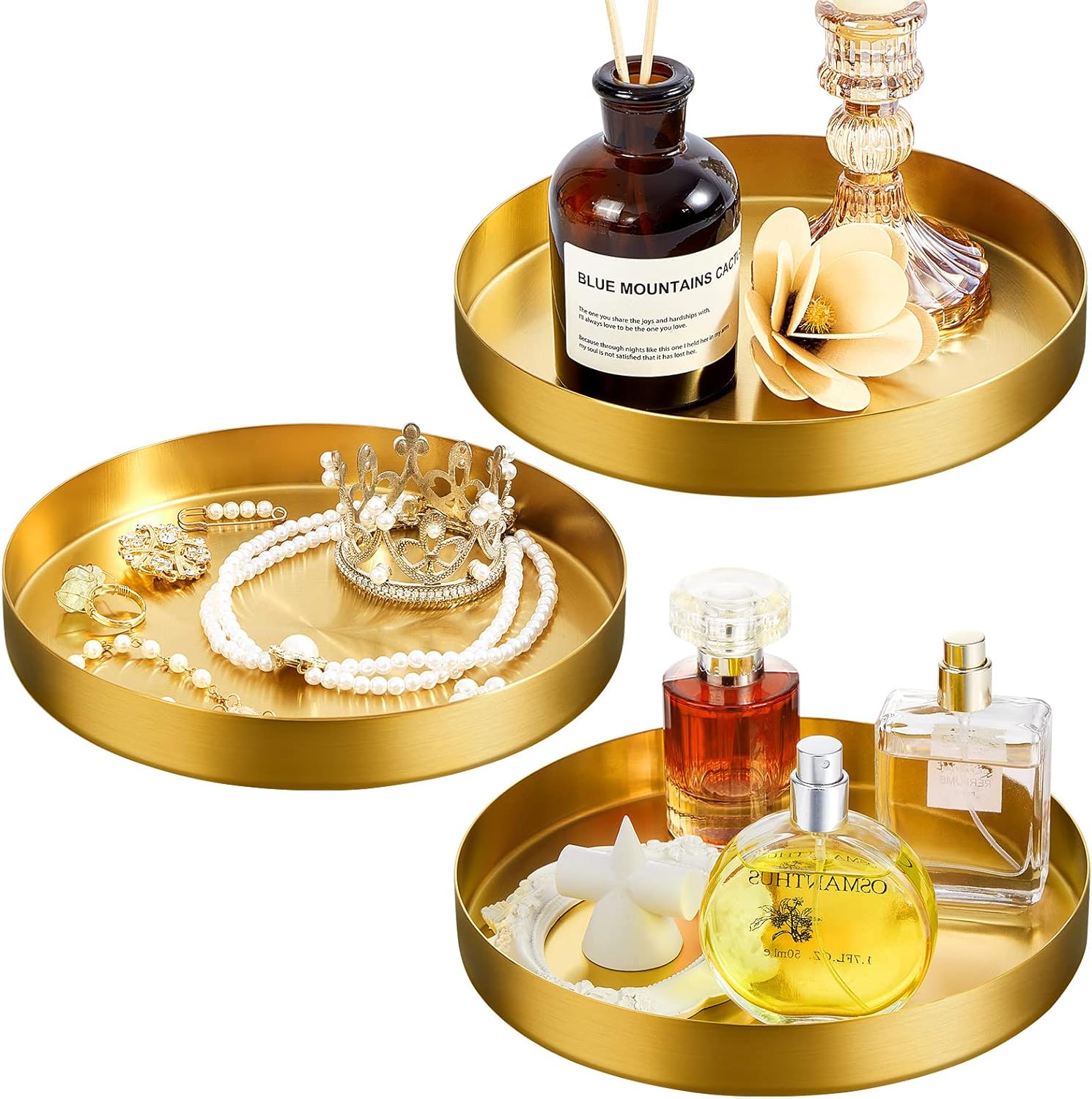 3 Pieces Round Decorative Serving Tray Perfume Candle Plate Tray for Coffee Table