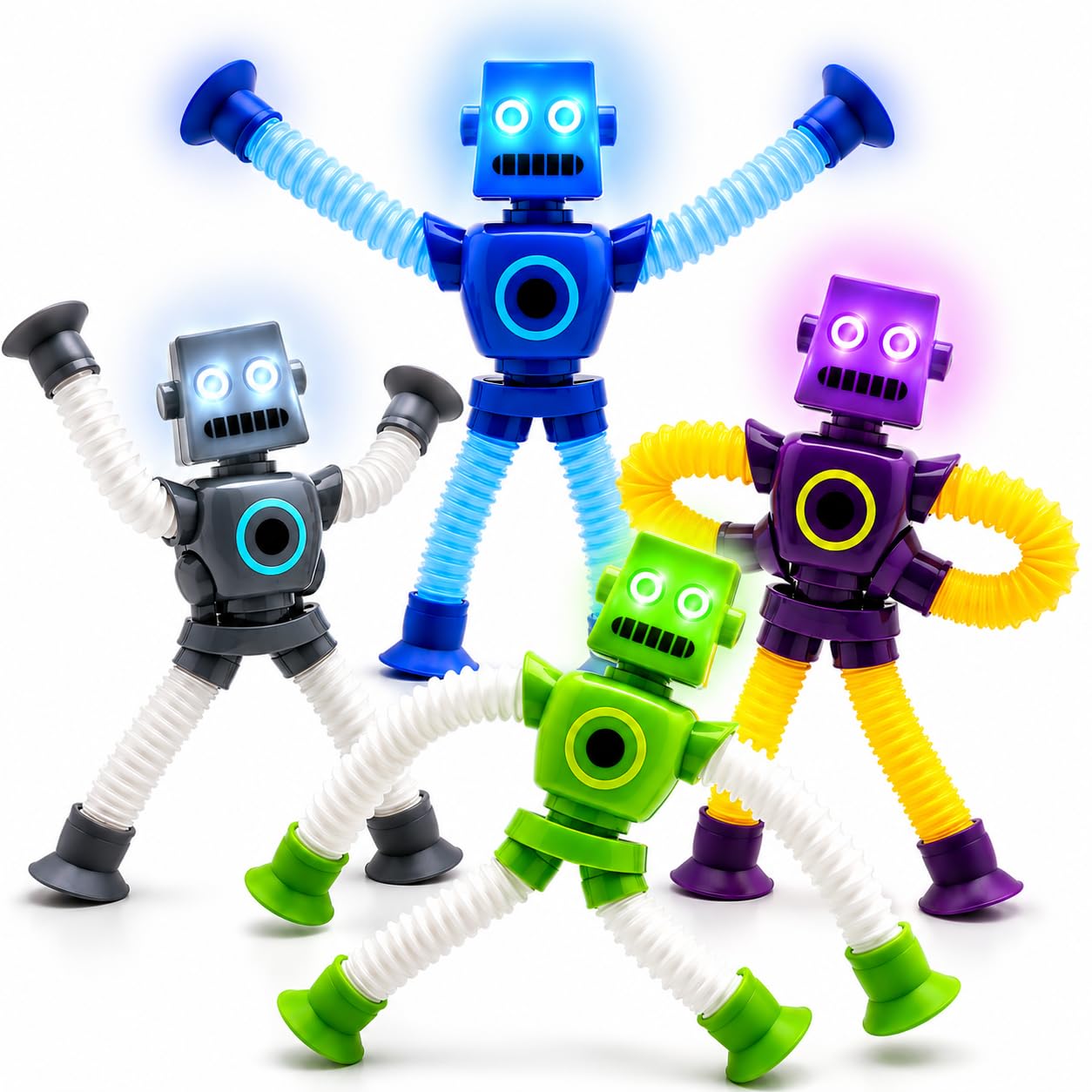 Amazon.com: Robot Travel Toys, LED Light Up Pop Tube Toys, 4 PCS
