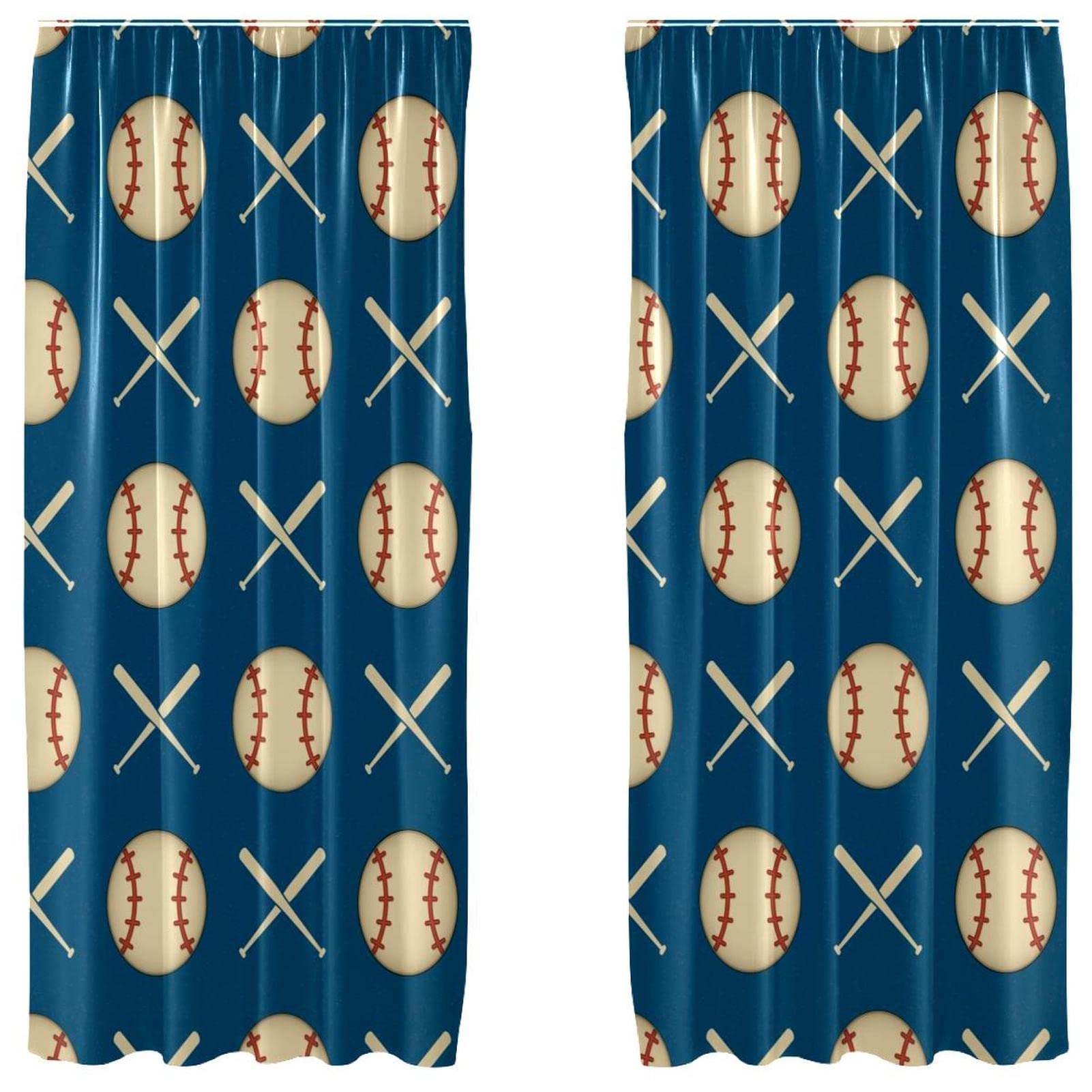 Cortinas opacas de béisbol azul retro en microfibra para dormitorio infantil y juvenil 55x84