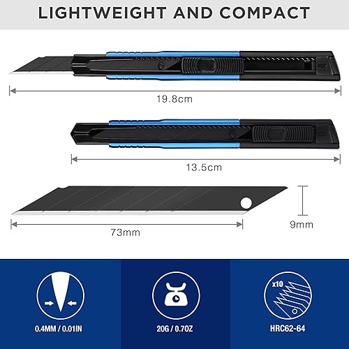 Miniatura 2 de WORKPRO Cuchillo utilitario de alta calidad, hoja retráctil a presión, juego de cortador de caja de aluminio resistente, cuchillos de afeitar Exacto