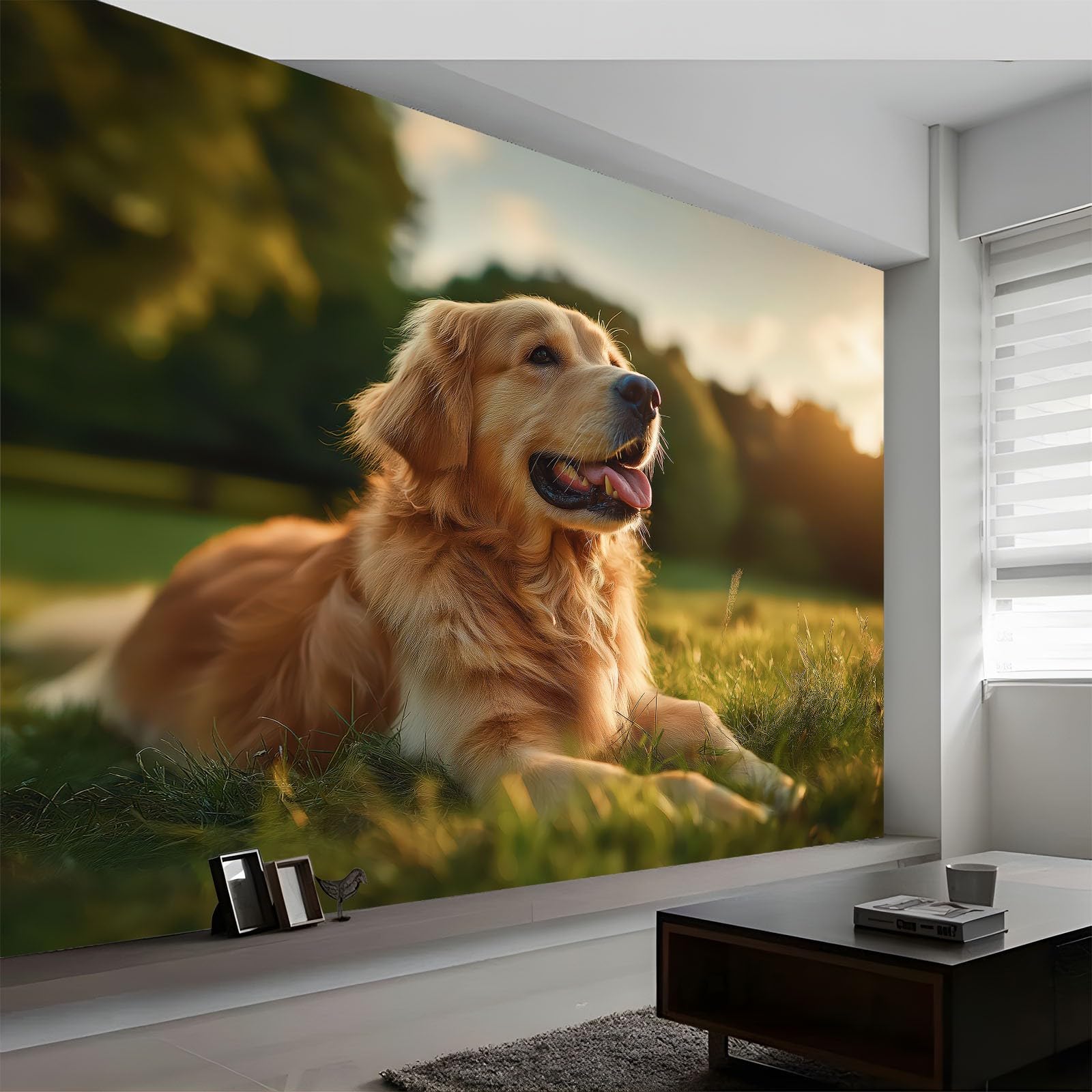 3D Wallpaper Photo Animal Dog Park Grassland Wall Mural 250 x 175 cm, Non-Woven Cinematic Style Art Print Wallpaper Bedroom Decoration Wall Covering Poster Picture Design