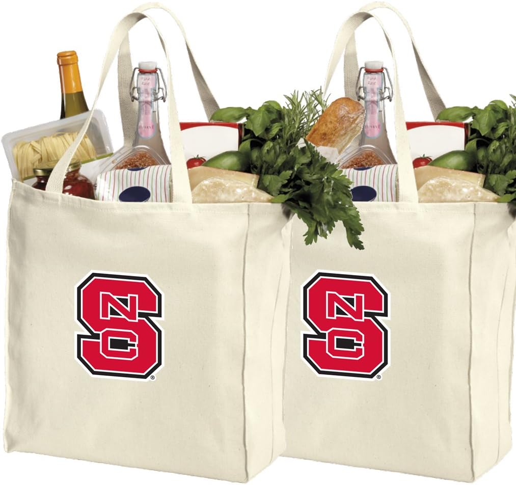 Broad Bay Reusable NC State Shopping Bags or NC State Wolfpack Grocery Bag 2Pc SET NATURAL COTTON