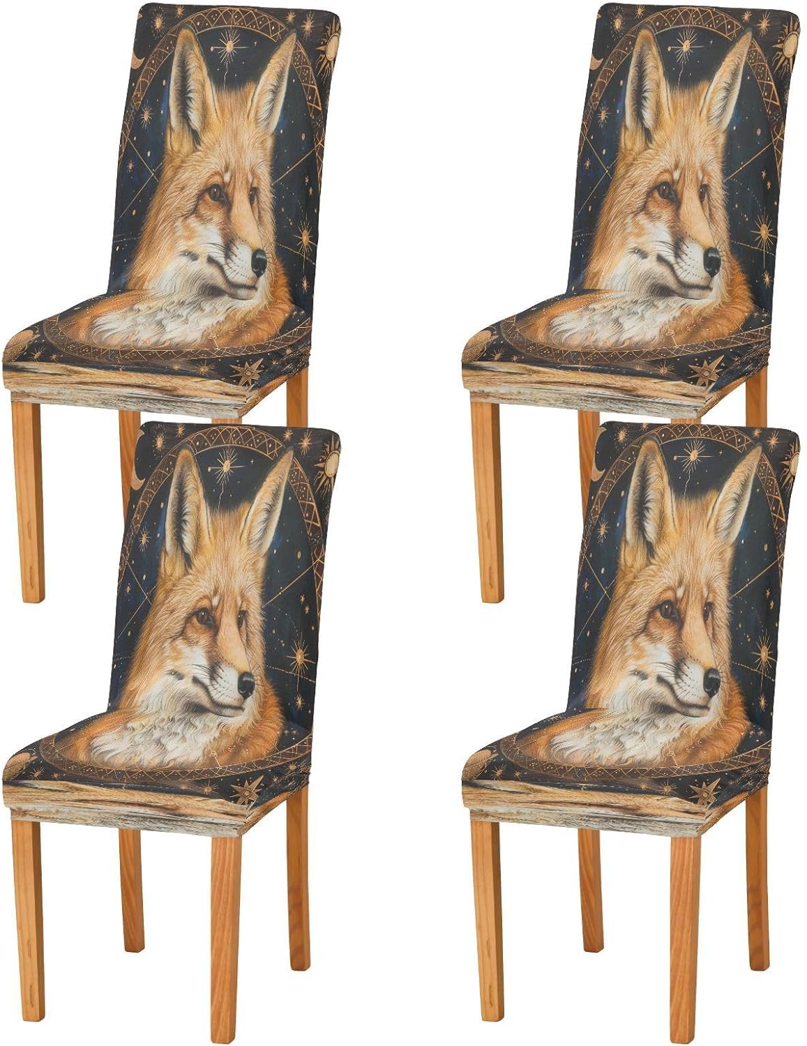 ALAZA Fox Moon Sun Star Dining Room Chair Slipcovers Dining Chair Covers Parsons Chair Slipcover Office Chairs Stretch Chair Covers for Dining Room