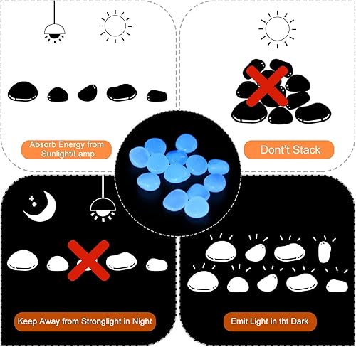 Miniatura 6 de MECCANIXITY 100 piedras brillantes de 0.51 a 0.67 pulgadas (0.512-0.669 in) para decoración en la oscuridad, piedras luminosas, decoración de