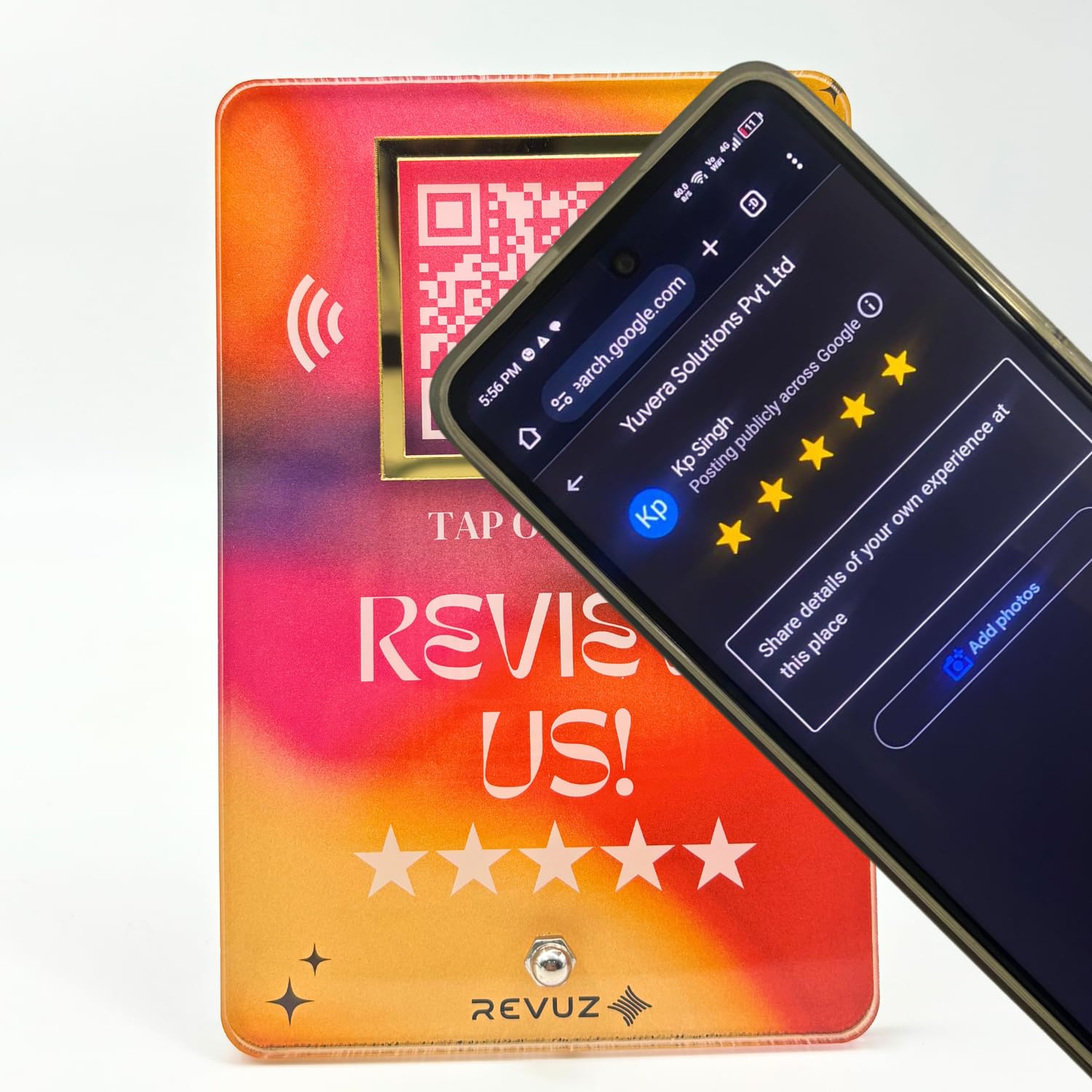 REVUZ Luxe Online Review Stand | Premium Acrylic Standee for Easy Online Review | NFC Tap/QR Code Scan (M08) 2