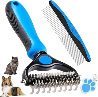 Pet Grooming Brush Cat Dog Undercoat Rake Comb, 3PCS | Cats Shedding Brush, Metal Comb, Detangling and Dematting, Double-Sided Shedding Comb