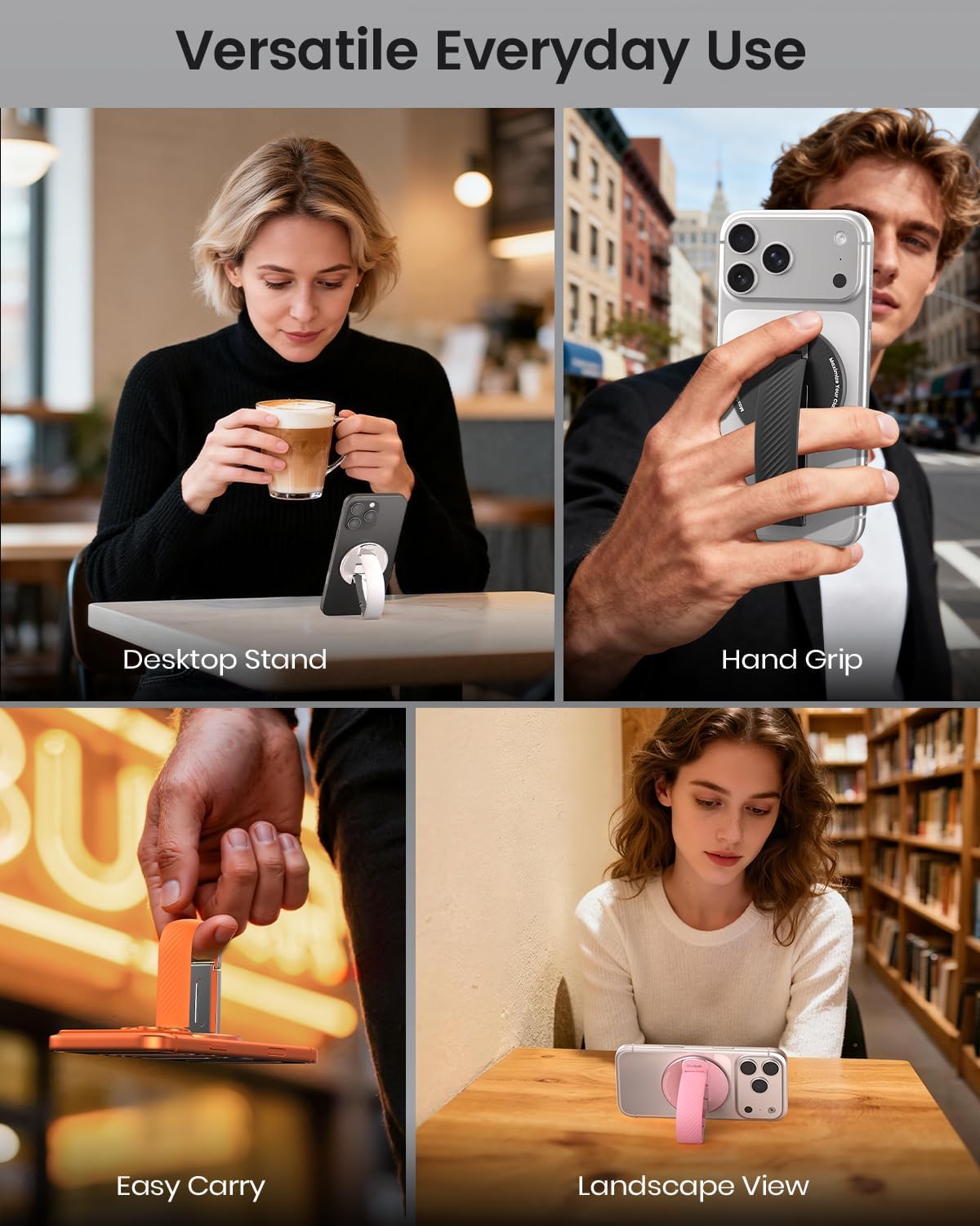 2026 Klearlook for MagSafe Phone Grip with Silicone Finger Strap, Removable Magnetic Phone Ring Holder with Adjustable Kickstand, Finger Phone Ring Grip for iPhone 17/16/15/14/13/12 Series, Black - Image 7