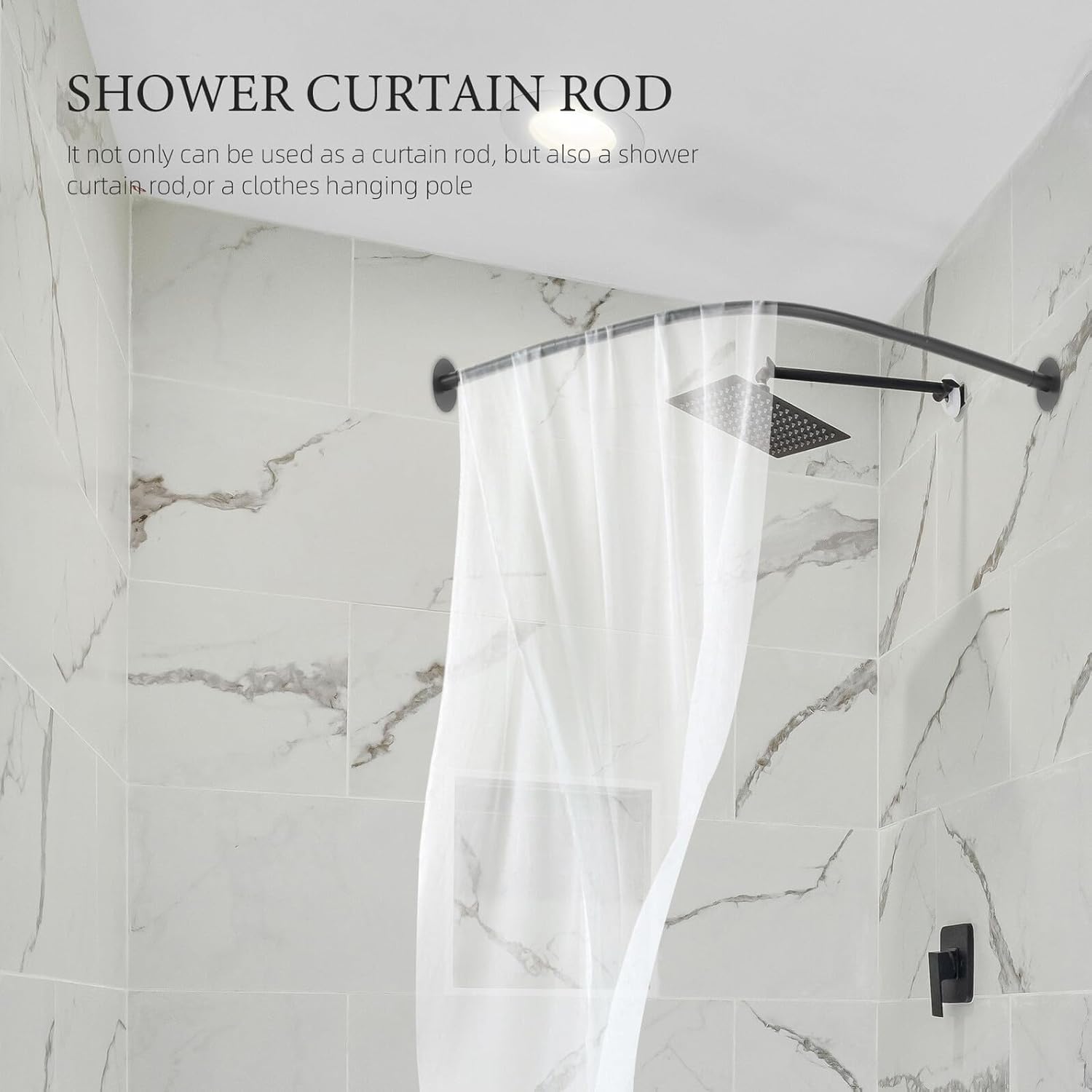 BESPORTBLE Curved Telescopic Shower Curtain Rod Adjustable Extendable Tension Rod Black Steel U-shaped No-drill for Bathtub and Shower Stall