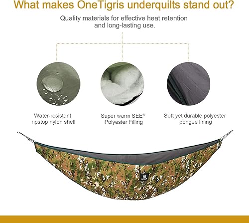 Miniatura 2 de OneTigris - Hamaca acolchada, longitud completa, ligera, para 4 estaciones, para camping, senderismo, viajes, playa, patio, transportable, diseño de