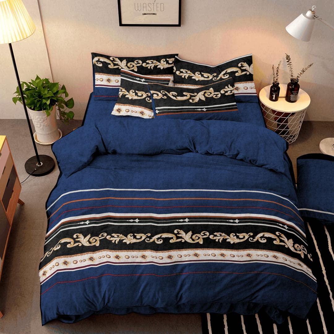 Port Louis Pride Premium Reversible Polycotton Microfiber Double Bed All Season Comforter,Book Fold Bedsheet and Two Pillow Cover with Bag (Size-250X220 cm)(Color-Blue)