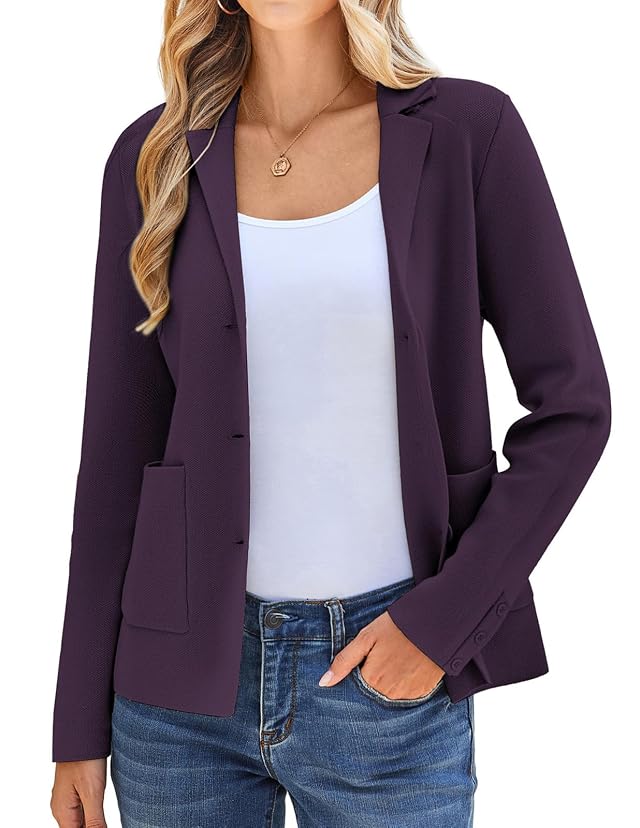 Womens Long Sleeve Casual Blazer Work Office Bussiness Jacket with Pocket