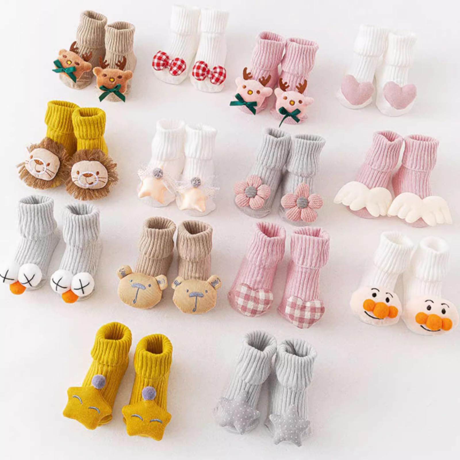 4 Pairs Infant Baby Toddler Cute Socks with Grips for 0/3/9 Months-2 Years, Non-Slip Floor Walking Shoes with Cartoon Charms (Set C,3-9 months,Infant,US,Age,3 Months,9 Months)