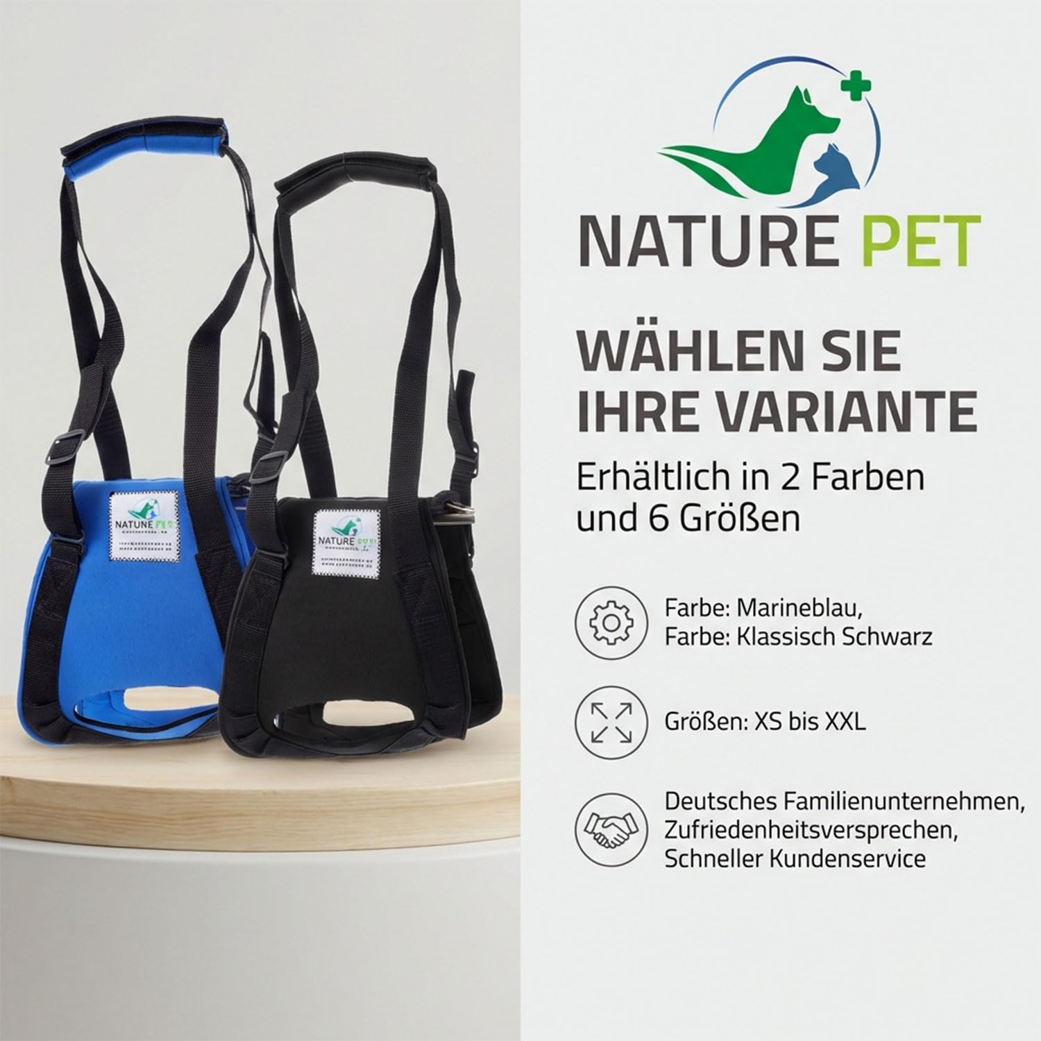 Nature Pet © - Tragehilfe Hund hinten - Verstellbarer Hunde Tragegurt als Treppenhilfe - Ideal für ältere, kranke oder operierte Vierbeiner - Praktische Unterstützung für Mobilität (M, Schwarz)