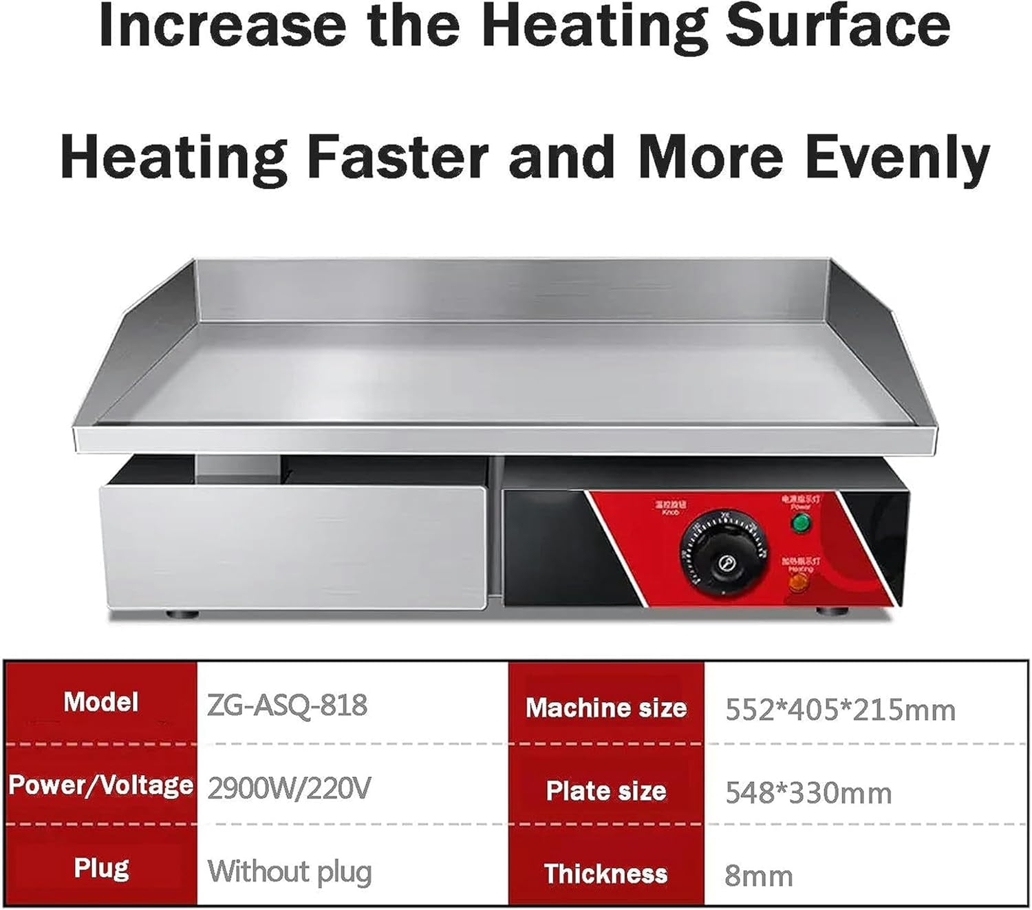 Commercial Large Electric Countertop Flat Top Griddle, Non-Stick Restaurant Teppanyaki Grill Kitchen Grill Counter Adjustable Temperature Control 122°F-572°F for Home Kitchen Barbecue