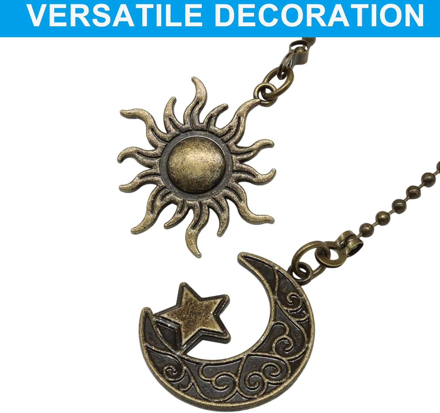 Sun and Moon Ceiling Fan Pull Chain,4PCS 12 Inch Fan Pull Chain Extension with Decorative Totem Ball,Copper Alloy Pull Chains for Light & Fan(Copper)