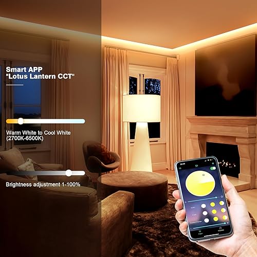 Miniatura 2 de COB - Tira de luz LED blanca cálida para enfriar, 2700K-6500K, tira de luz COB blanca brillante de 16.4 pies con control remoto y aplicación, 24 V