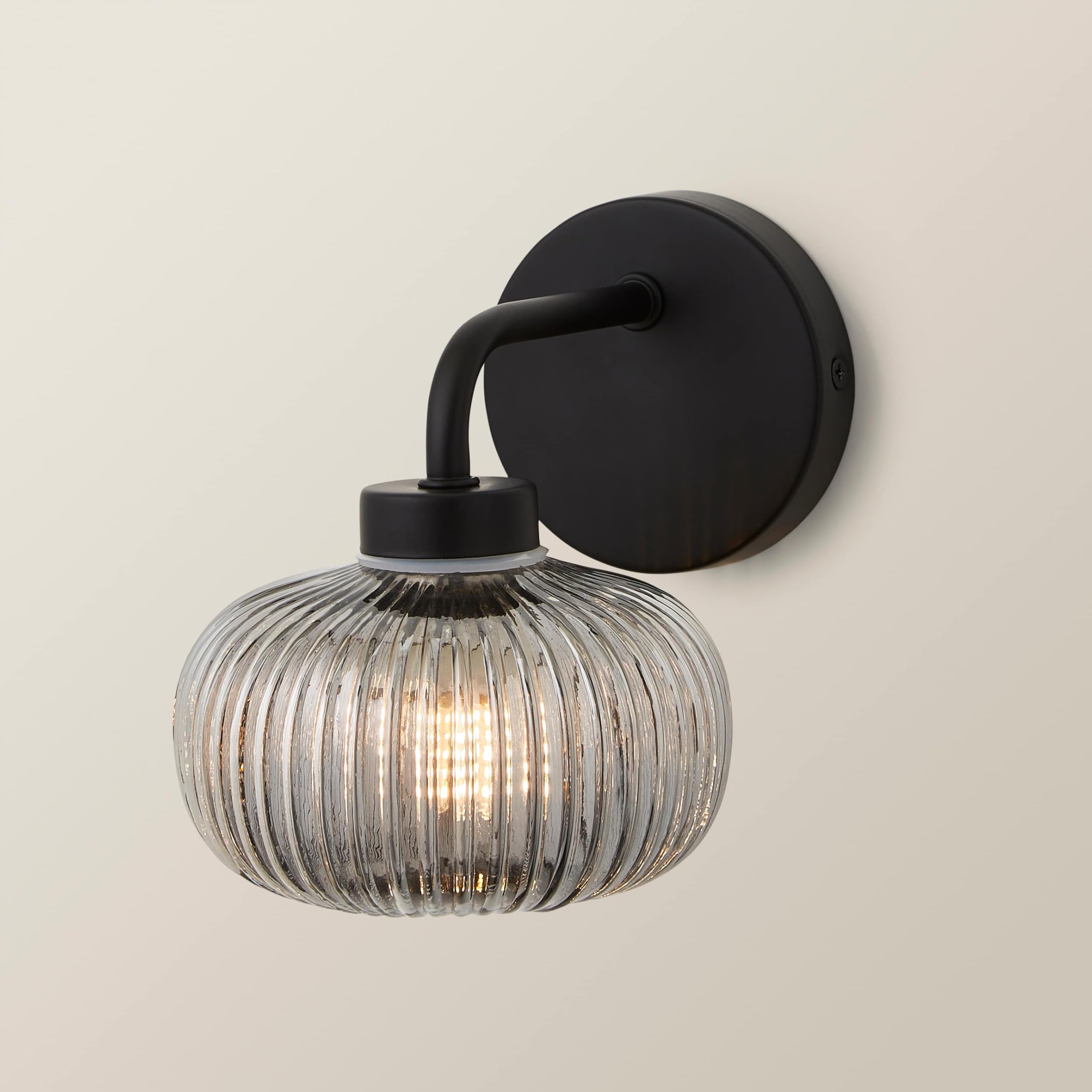 Valuelights Black | Matt Wall Light Fitting With Smoked Ribbed Lampshade | Bath Wall Lights, Home Décor & Improvement Essential | Ip44 Bathroom | Mains Wired
