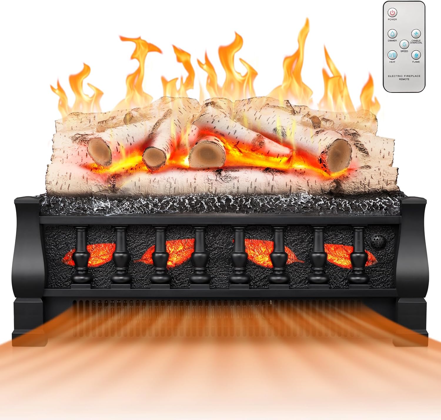 Electric Fireplace Insert Log Heater 21 Inches, 5 Flame Brightness, Multiple Flicker Speed, 750w/1500w Heating, Remote Control, Auto Shut Off Aspen Log 21" W